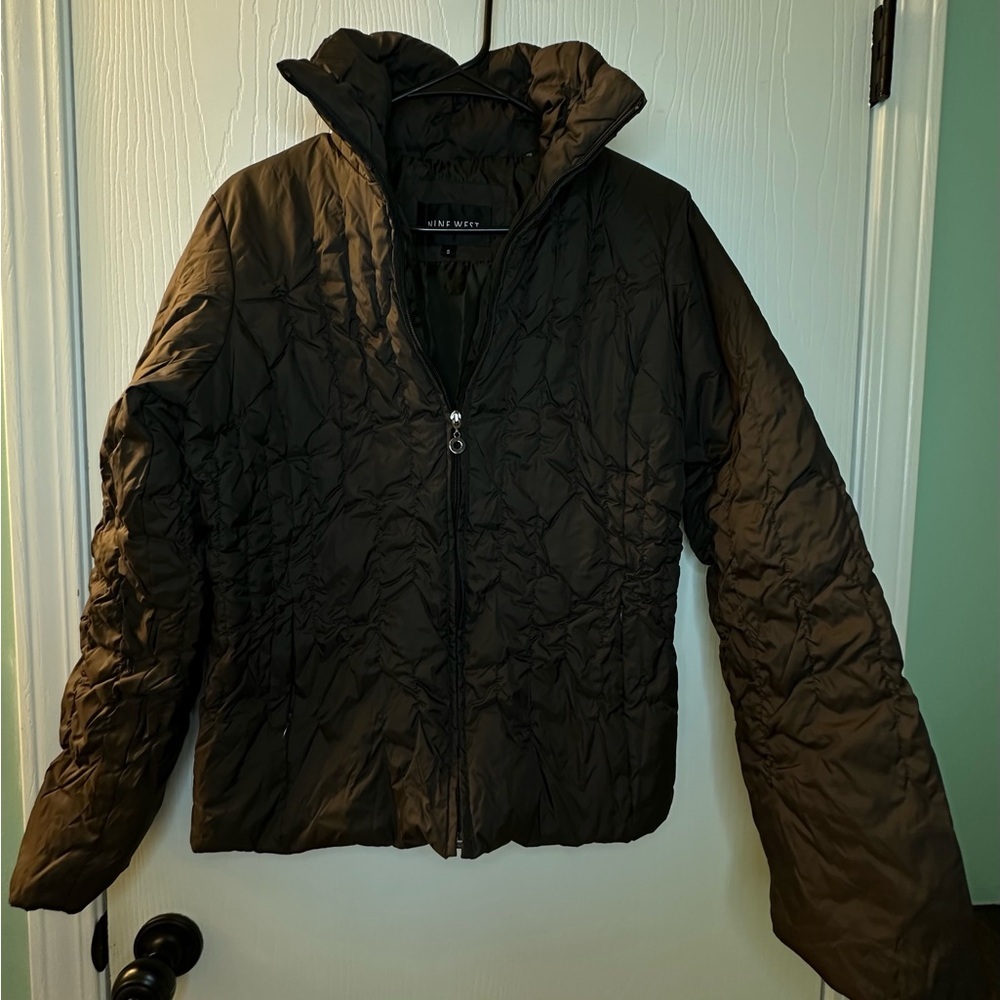 Nine West black‎ puffer winter coat jacket full zip women’s small zipper pockets